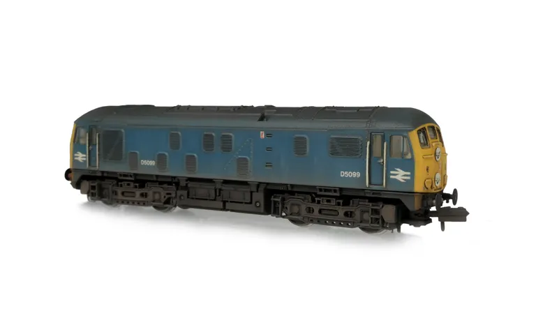 D5099 respray to BR Blue, extra fuel cap on battery box, semi detailed buffer beam at both ends, renumbered, headcode discs slimmed down and extra catches added, etched workplates, etched 3D roof grill with fan and speedo cable added.