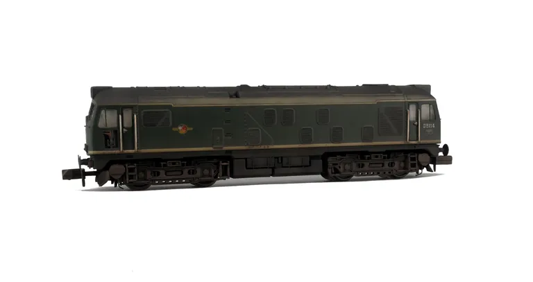 D5114 conversion to a headcode box version with nose top lights plated over, finer nose end handrails, token catcher recess added. semi detailed buffer beam at both ends, renumbered, etched workplates, etched 3D roof grill with fan, snowploughs and speedo