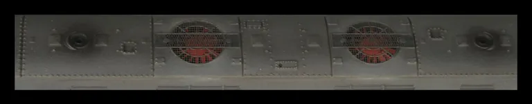 Close up of etched fan and grills