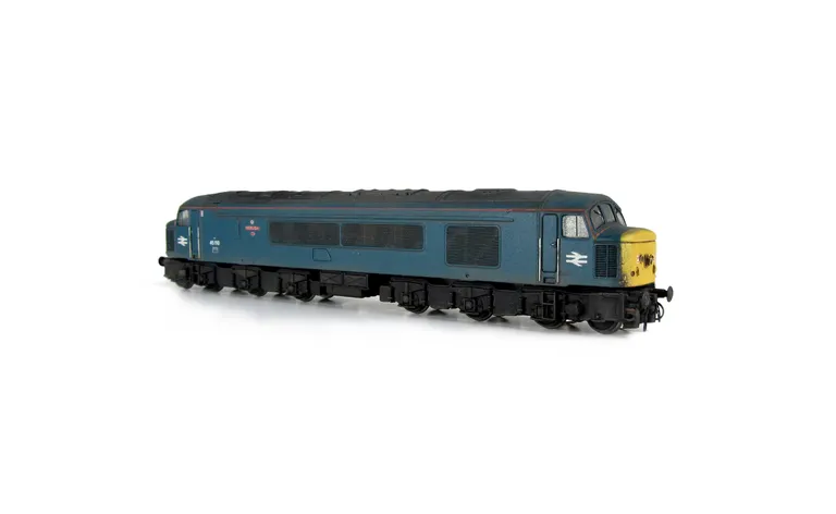 45110 Full respray into BR Blue with plated over headcode conversion, renumbered, slimmed down bogies, detailed buffer beam at one end, plated over body grill, driver and smoothed down plated over body steps.