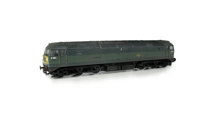 D1661 with detailed buffer beam at one end and semi detailed at coupling end, moulded nose handrails replaced with wire, body lowered, driver fitted, nose catch, etched nameplates and work-plates, etched 3D fan and grill, renumbered.