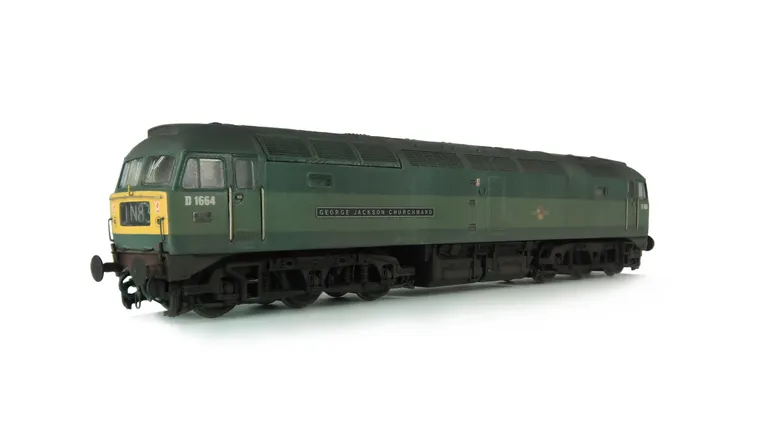 D1664 Renumbered with detailed buffer beam at one end and semi detailed at coupling end, driver fitted, etched nameplates, moulded nose handrails replaced with wire, body lowered, nose catch and etched 3D fan and grill fitted.