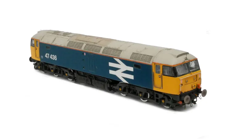 47436 in close to ex works condition, Details include: finer aerials, silver buffers/white rims on wheels/bogie pipes painted, etched roof fan and grills, detailed buffer beam and semi detailed at coupling end, moulded nose handrails replaced with wire in