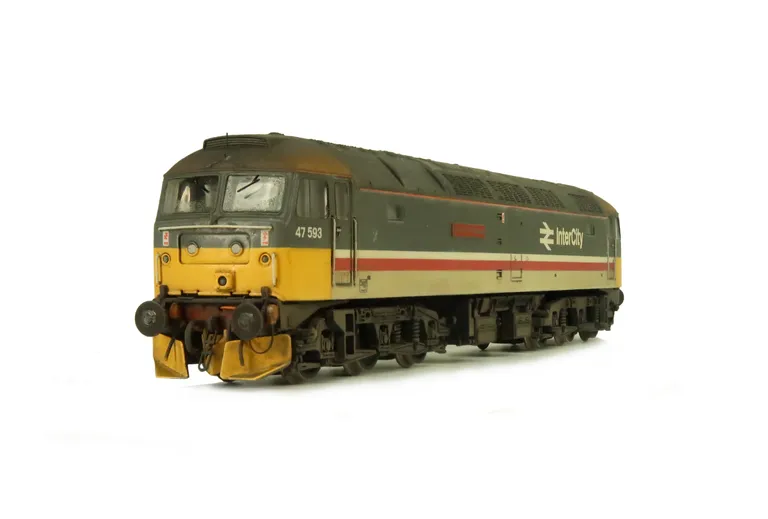 47593 Details include: livery adjustments, snowploughs, finer aerials, body lowered, etched fan and grills, renumbered, driver, detailed buffer beam at one end and semi detailed at coupling end, moulded nose handrails replaced with wire including pommels 