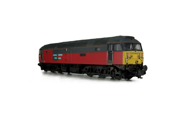 47766 showing a partial respray to RES livery including re-positioning of cantrail stripe. Base model has been converted to a cutaway buffer beam example with modified battery box and etched foot tread. Other details include: semi detailed buffer beam at 