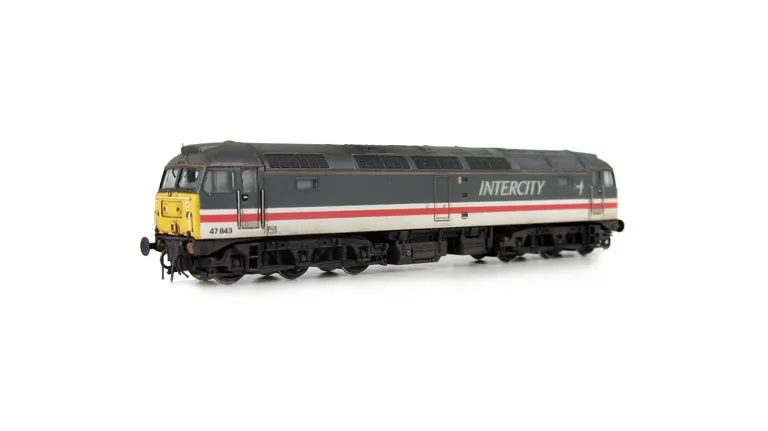 47843 Full respray into Intercity Swallow livery. Details include: finer ariels, body lowered, etched roof fan and grills, renumbered, detailed buffer beam at one end with semi detailed at coupling end, moulded nose handrails replaced with wire including 