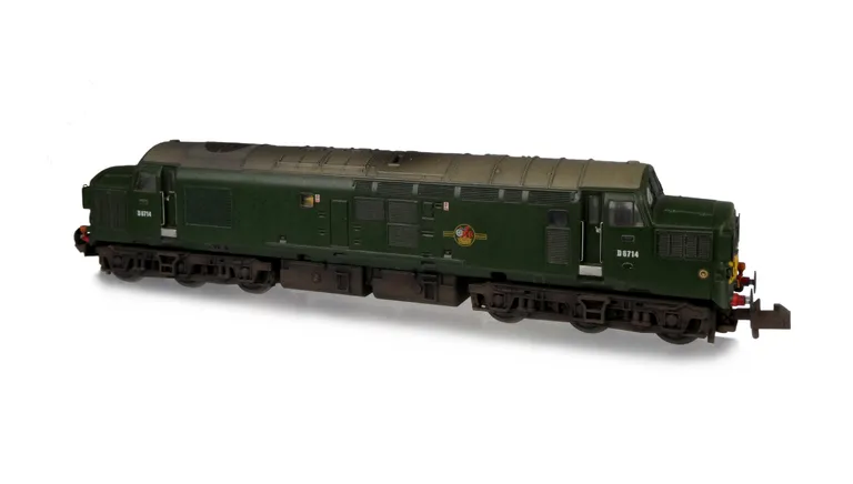D6714 Modifications include; etched headcode covers, etched frost grills, bogie modification to reduce gap between body and bogies, moulded roof grill replaced with 3D etched fan and grill, speedo cable, semi detailed buffer beam at both ends and etched w
