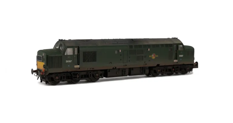 D6987 Details include: detailed buffer beam at one end and semi detailed at coupler end, etched silver surrounds to headcode. fine nose end handrails. moulded roof grill replaced with 3D etched fan and grill, bogie mod to reduce gap between body and bogie