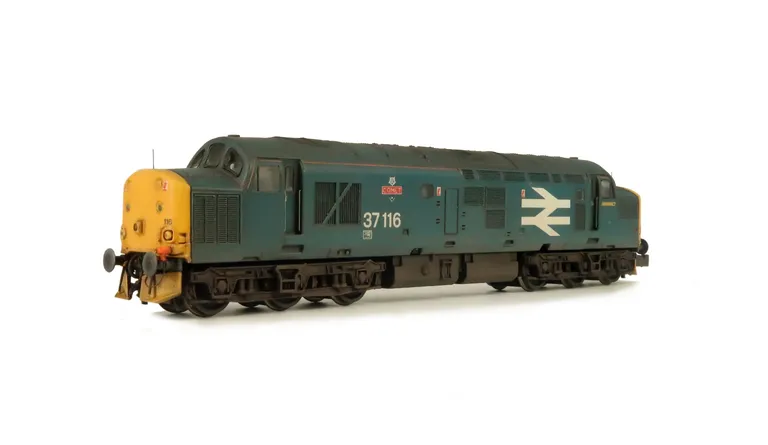 37116 with full respray into fantasy large logo BR Blue with modified nose end with smoothed over end doors. Other details include bogie modification to reduce gap between body and bogies, moulded roof grill replaced with 3D etched fan and grill, finer ae