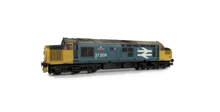 37209 Full respray to Large Logo livery with bogie modification to reduce gap between body and bogies, black headcodes, catches added to nose, boiler port and steps plated over, frost grill, snowploughs, speedo cable added, moulded roof grill replaced wit
