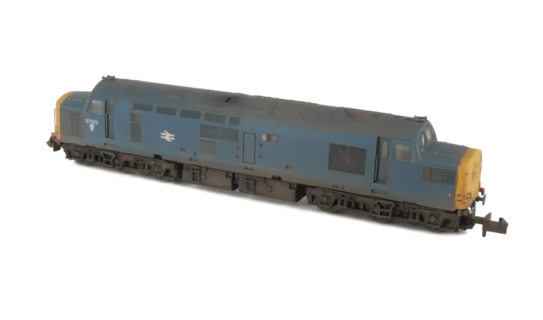 37223 With semi respray of body with boiler ports smoothed over, bogie modification to reduce gap between body and bogies, renumbered, nose catches, frost grill, moulded roof grill replaced with 3D etched version, speedo cable, driver, finer nose end hand