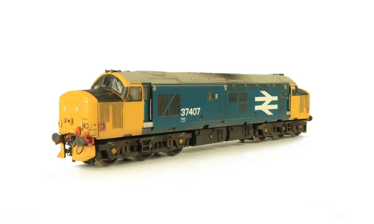 37407 in DRS large logo livery. Details include bogie modification to reduce gap between body and bogies, moulded roof grill replaced with 3D etched fan and grill, finer aerial, speedo cable added, driver, cantrail, kick plates, detailed buffer beam at on