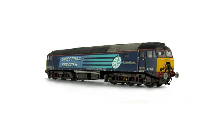 57309 with moulded roof grills replaced with etched fan and grills, driver, moulded front handrails replaced with wire including pommels, body lowered, painted pipes on bogies, detailed battery box, etched nameplates, detailed buffer beam at one end, semi
