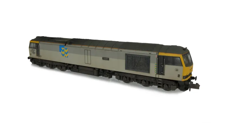 60049 with semi detailed detailed buffer beam at both ends, relivery to Metals sector, snowploughs fitted with notch for couplers, renumbered, driver fitted, etched plates/arrows and body lowered.