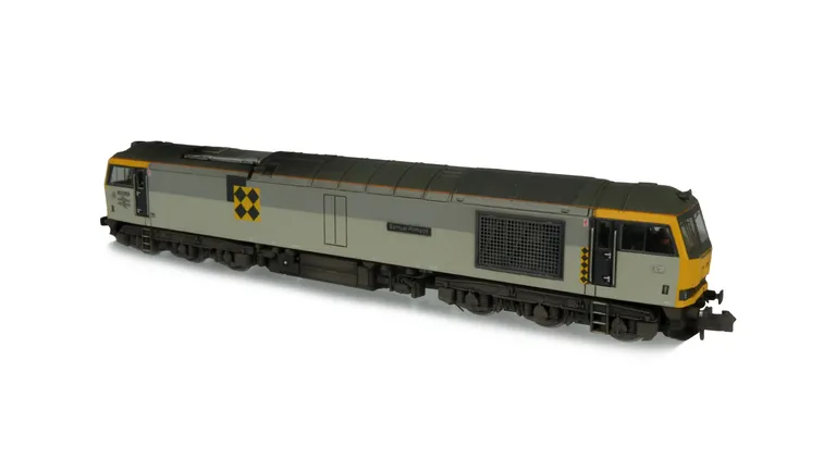 60059 with semi detailed detailed buffer beam at both ends, snowploughs fitted with notch for couplers, renumbered, driver fitted, etched plates/arrows and body lowered.