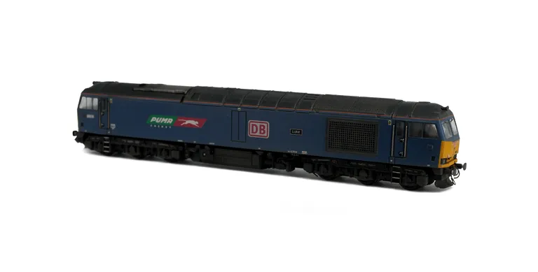 60074 with Full respray DB Puma livery, detailed buffer beam and semi detailed detailed buffer beam at the coupling end, snowploughs fitted at coupling end with notch for couplers, driver fitted, etched plates and body lowered.