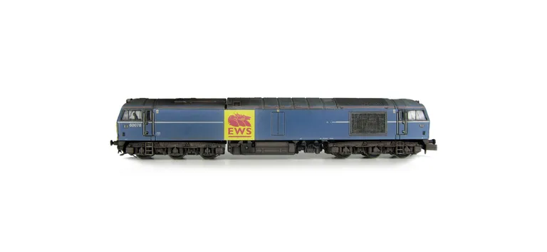 60078 Faded Mainline livery, detailed buffer beam at one end, body lowered, EWS sticker added along with yellow snowploughs, driver and paint flaking on window surrounds.