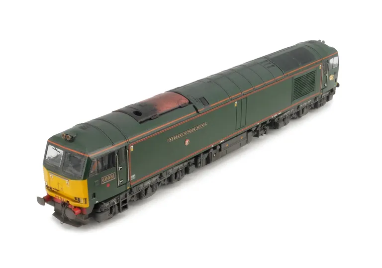 60081 Details include: detailed buffer beam and semi detailed detailed buffer beam at the coupling end, snowploughs fitted at coupling end with notch for couplers, white piping added to bogies, driver fitted, etched plates and body lowered.