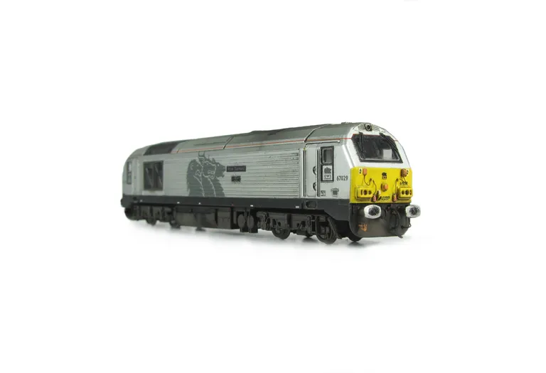 67029 with detailed buffer beam at one end and semi detailed at coupler end, moulded jumper cables replaced with wire versions, etched nameplates and driver fitted.