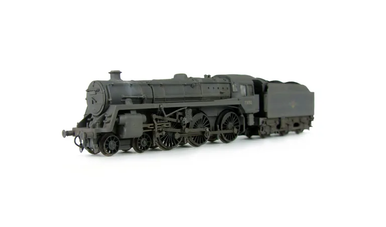 73150 heavily weathered. Added details include: renumbered, molded coal replaced with real coal, loco crew added, etched depot plaques and work plates, detailed buffer beam at one end and painted cab interior.