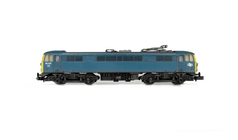 86426 with a full respray into BR Blue and conversion to a 86/4, pommel added to nose handrails, brass buffers and semi detailed buffer beam at both ends.
