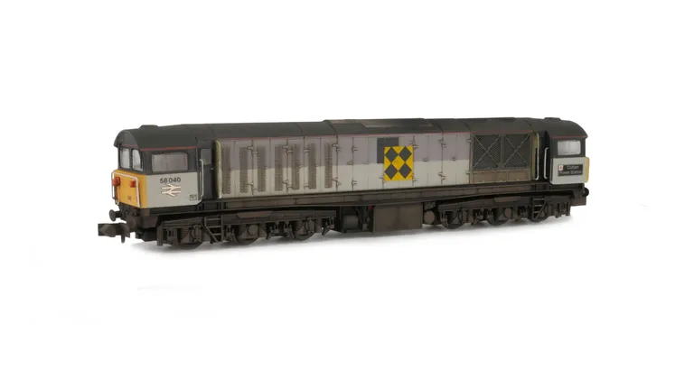 58040 with semi respray of grey bands to correct faded shades, renumbered, re livery to coal sector, etched nameplates and plaques, semi detailed buffer beams at both ends and moulded roof grills replaced with 3D etched fan and grill.