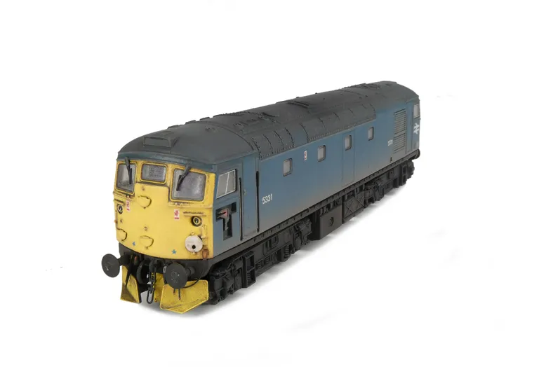 D5331 conversion to headcode disc with catches, respray to BR Blue, renumbered, token catcher box added, disc catches, brass buffers, snowploughs, detailed buffer beam at one end.