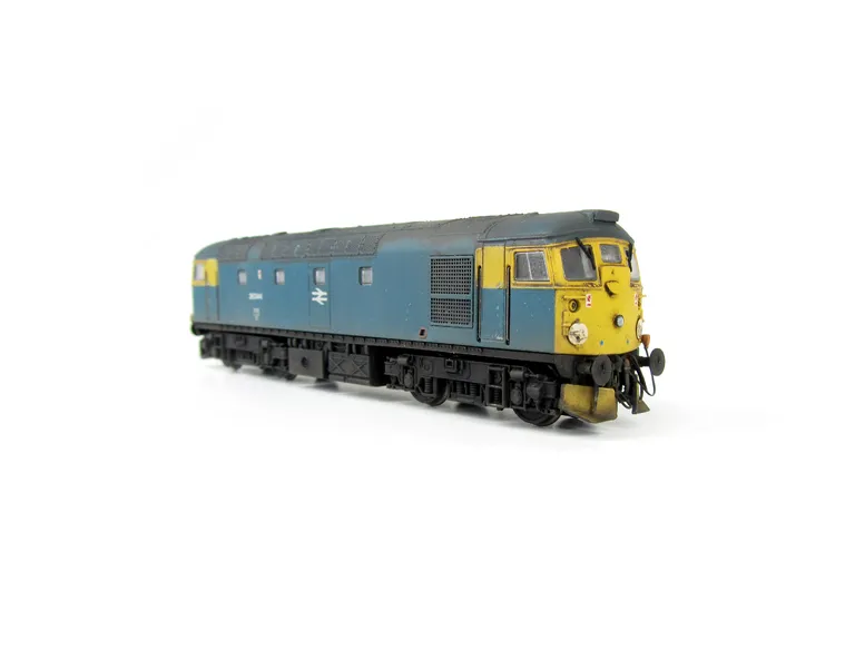 26044 Conversion to disc headcode with high intensity headlights, full respray into correct shades, renumbered, disc catches, special effect of paint peeling on doors, rectangular steps with helical spring bogies, circular brass buffers, single centre ext