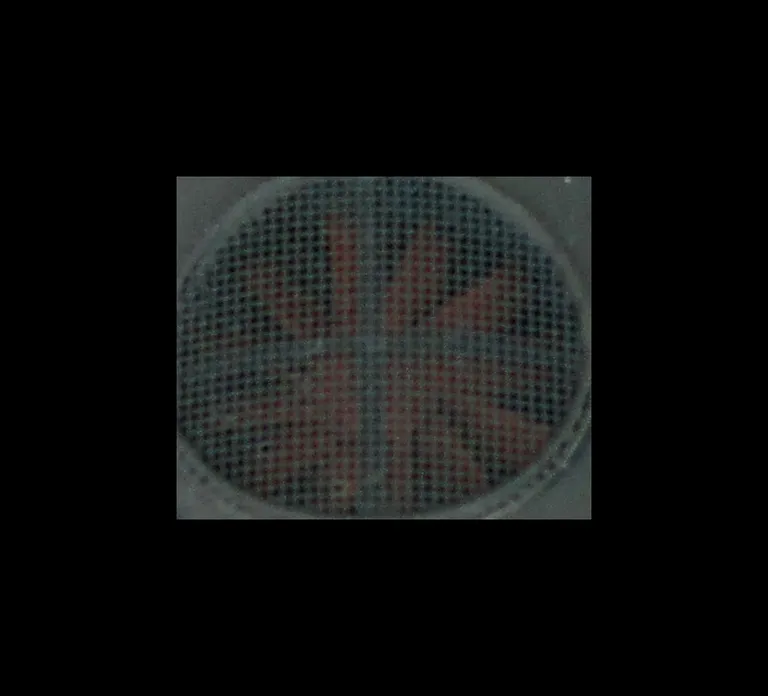 Close up of etched fan and grills.