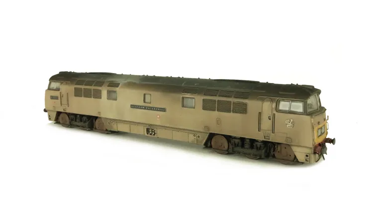 D1000 weathering based on prototype photos of the loco in a very faded dilapidated condition. Details include: etched nameplates, work plates and running numbers, detailed buffer beam at one end, semi detailed buffer beam at coupling end, driver added, br