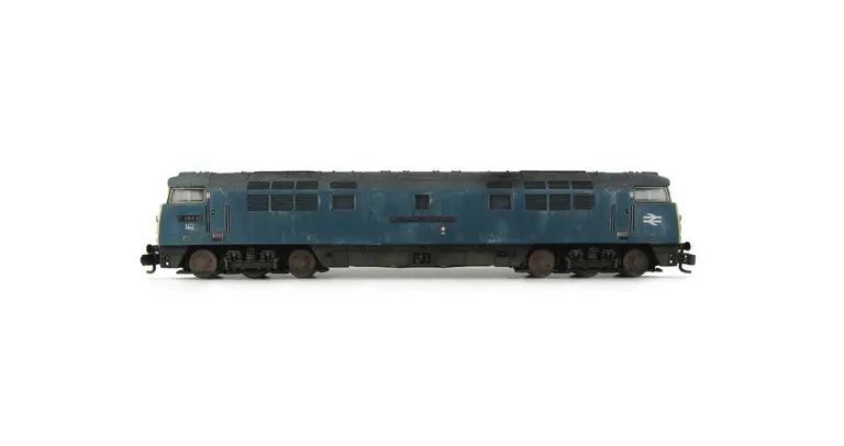 D1053 weathering based on prototype photos of the loco in it's final days on the network with heavily faded body and special effects of chipped and mottled paintwork Renumbered with etched nameplates, work plates and running numbers, semi detailed buffer 