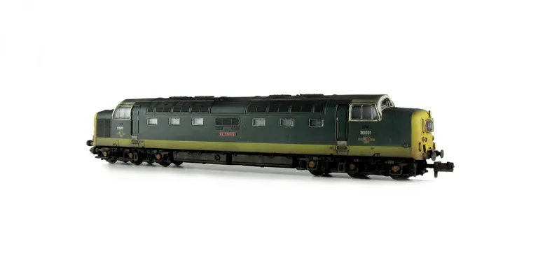 D9001 with semi respray of nose ends to full yellow,faded paintwork, semi detailed buffer beam at both ends, bogie modification to reduce gap between body and bogies, etched workplates and nameplates and finer nose end handrails