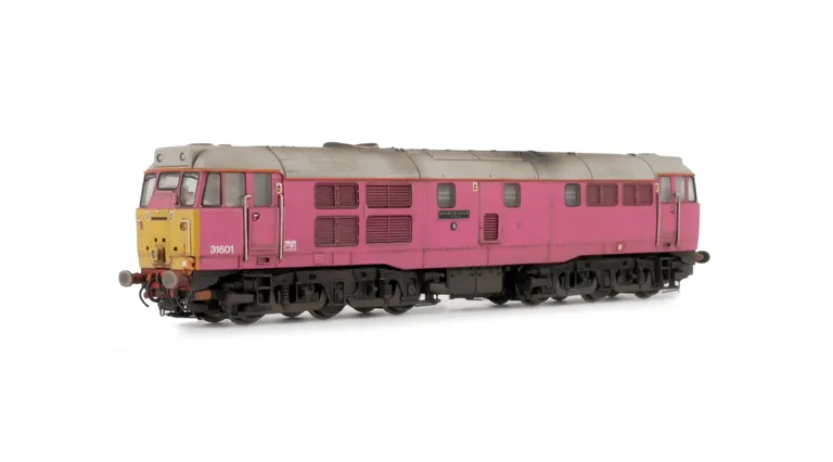 31601 Full respray to FM Rail pink livery. Added details include: Renumbered, detailed buffer beam and semi detailed at coupling end, etched nameplates, driver and roof grills modified to top hat version with 3D etched fan and grill.
