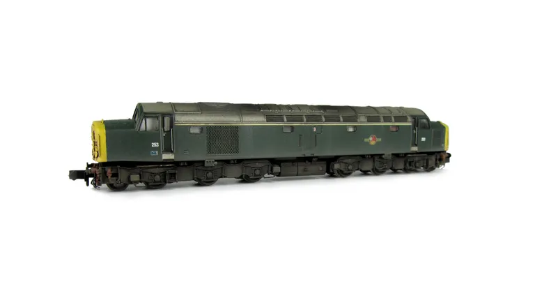 D253 with nose ends resprayed to full yellow. Details include: renumbered with D painted out in different shade, handrails on nose, ladder on nose, semi detailed buffer beam at both ends, moulded roof grill replaced with 3D etched version, disc catches ad
