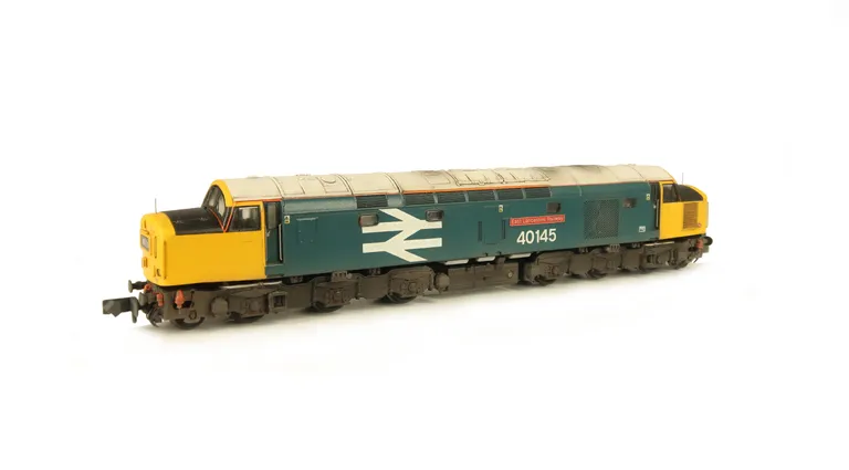 40145 with full respray to large logo livery.  Details include: renumbered, finer handrails on nose, driver, semi detailed buffer beam at both ends, headlight on nose, aerial, moulded roof grill replaced with 3D etched version, finer bogie side cables, et
