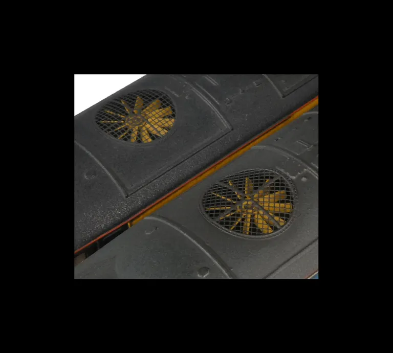 Close up of etched roof grills.