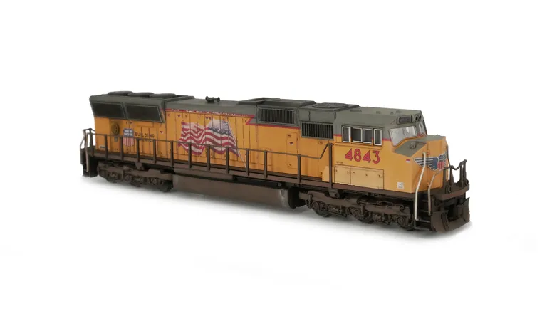 Weathered with faded paint and distressed flag.